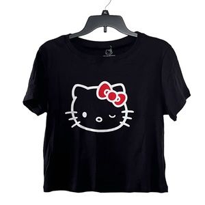 Sanrio Hello Kitty Wink Black Crop Top T-Shirt